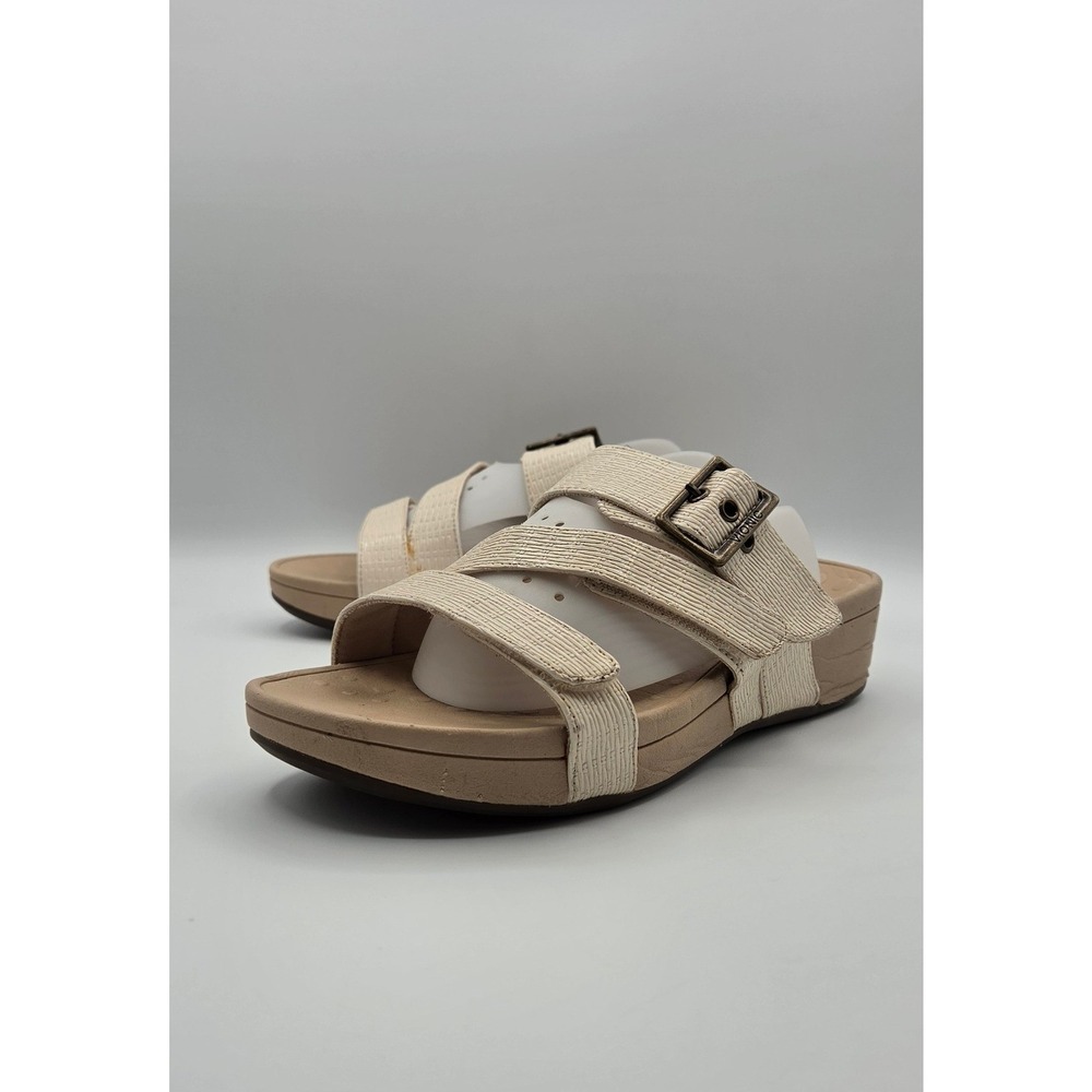 Vionic Pacific Rio Women Sandals 7 Cream Platform Wedge Orthotic Comfort Slides